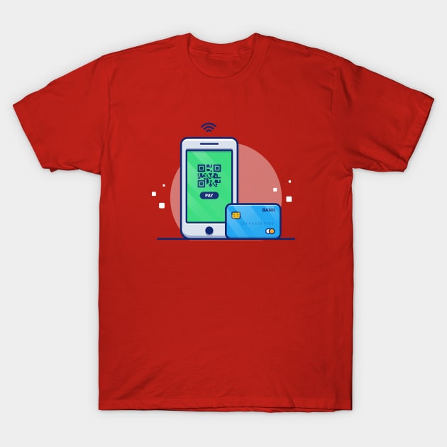 Handphone With payment Application Bar Code And Bank Card Cartoon T-Shirt by Catalyst Labs